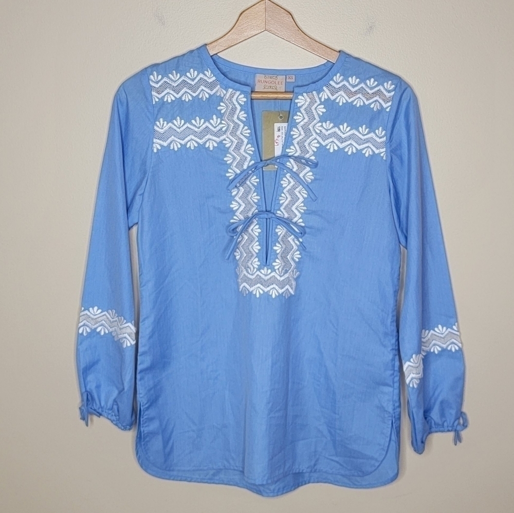 NWT Rungolee | Blue Marissa Embroidered Blouse Size XS